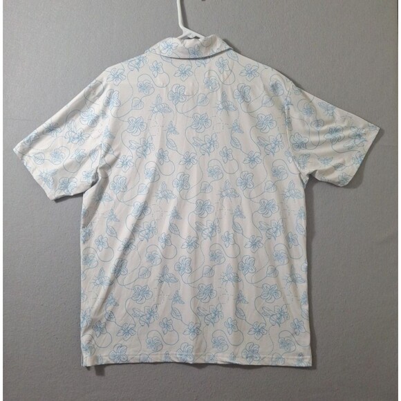 Three Sixty Six  Polo Mens L Golf Stretch Performance White Blue Floral Bees AOP - Picture 5 of 7